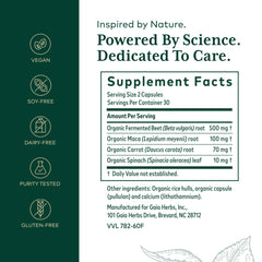 GAIA Herbs PRO capsules close-up; plant-based energy support.