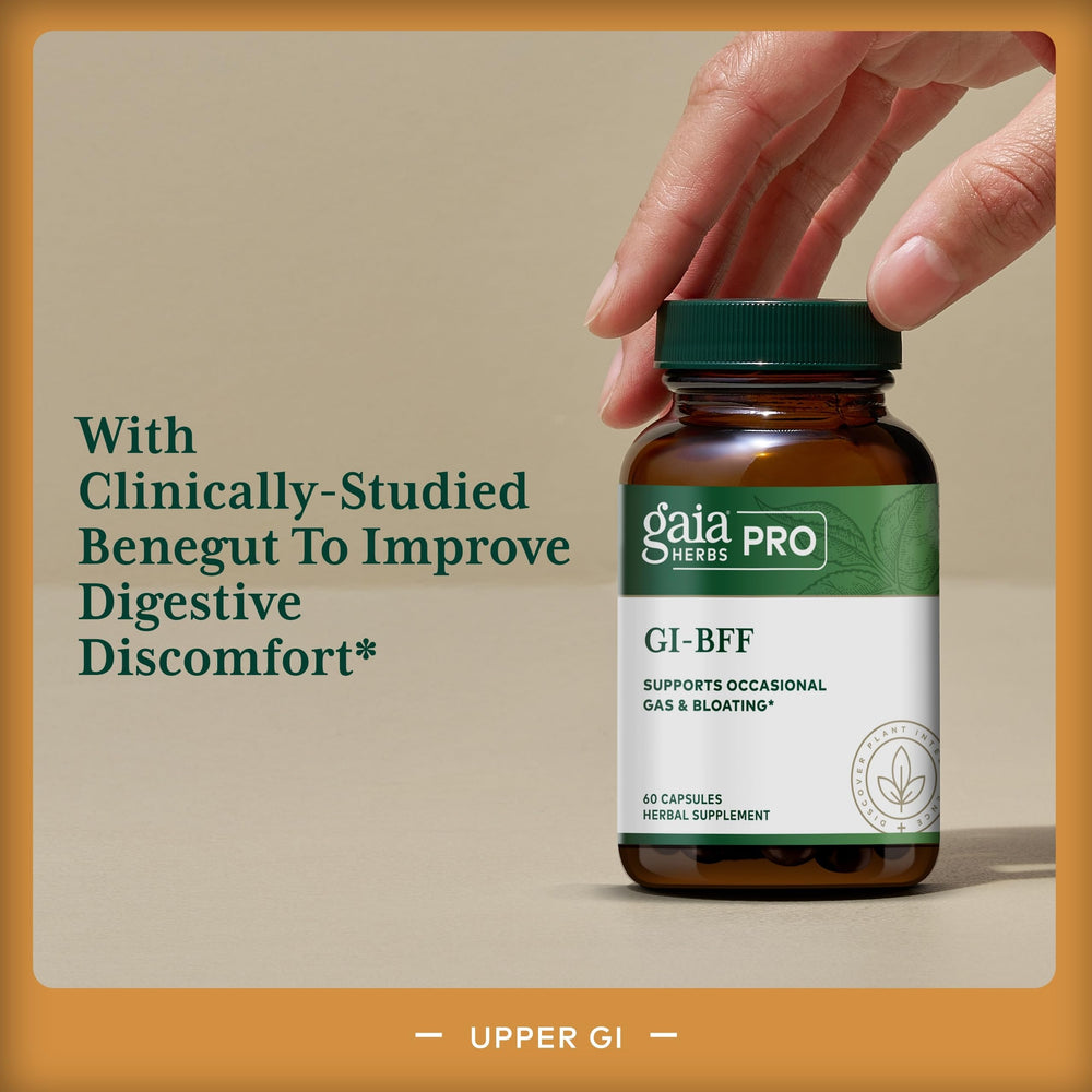 GAIA Herbs PRO GI-BFF capsules ready for daily use.