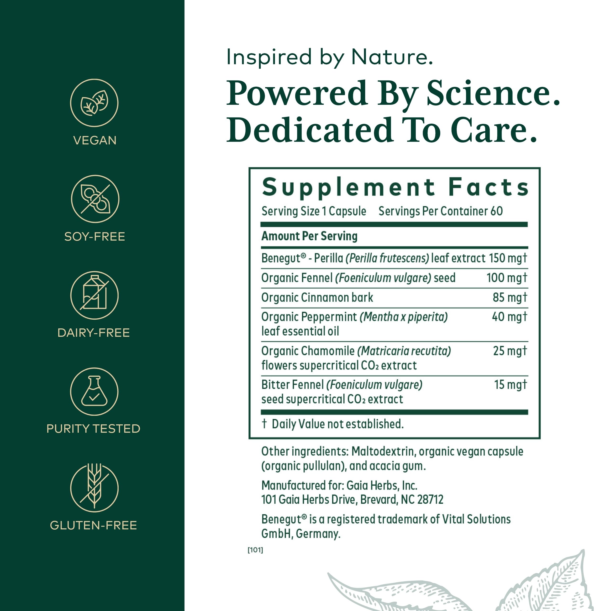 GAIA Herbs PRO GI-BFF label close-up highlighting ingredients.