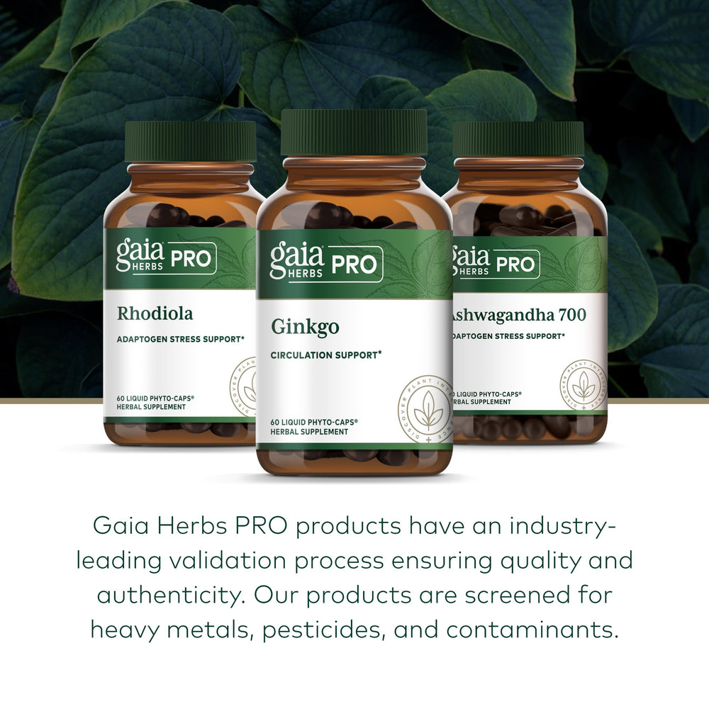 Gaia Herbs PRO Ginkgo ingredients panel detail emphasizing quality