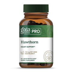 Gaia Herbs Pro Hawthorn bottle pour showing premium cardiovascular support in action