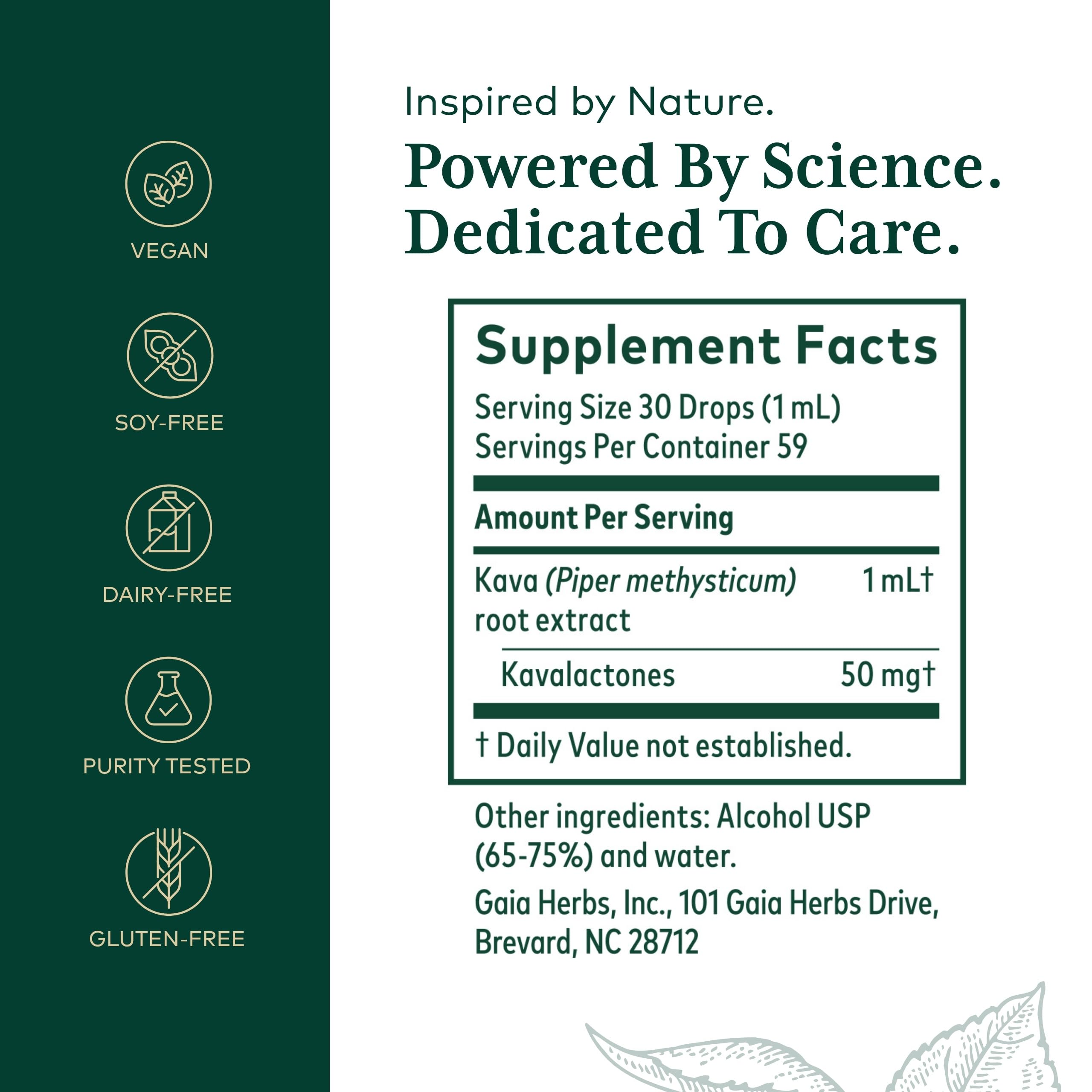 Gaia Herbs PRO Kava 50 label close-up showing noble kava origin