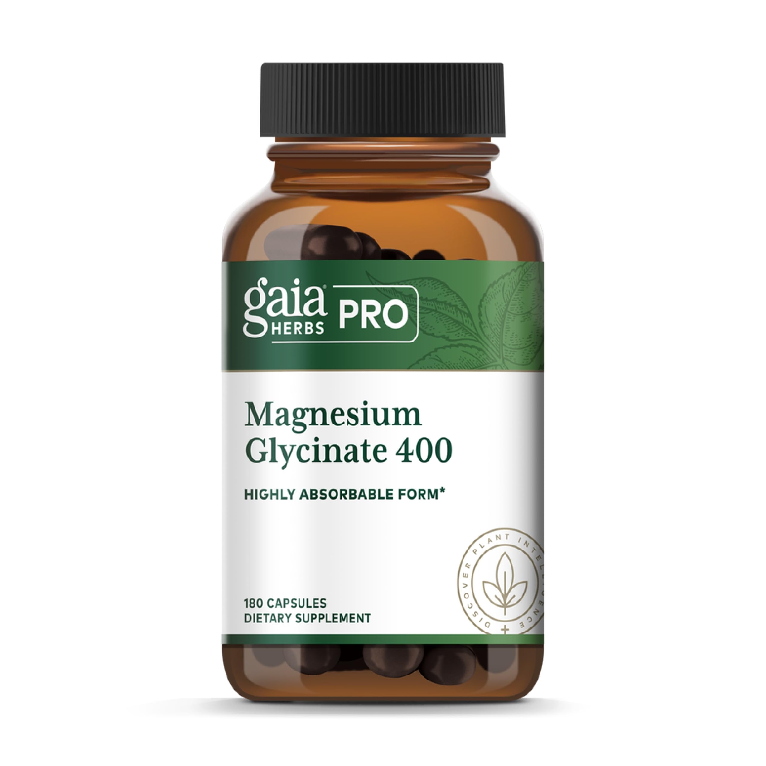 Gaia Herbs PRO Magnesium Glycinate 400mg bottle—high-absorption formula for daily wellness.