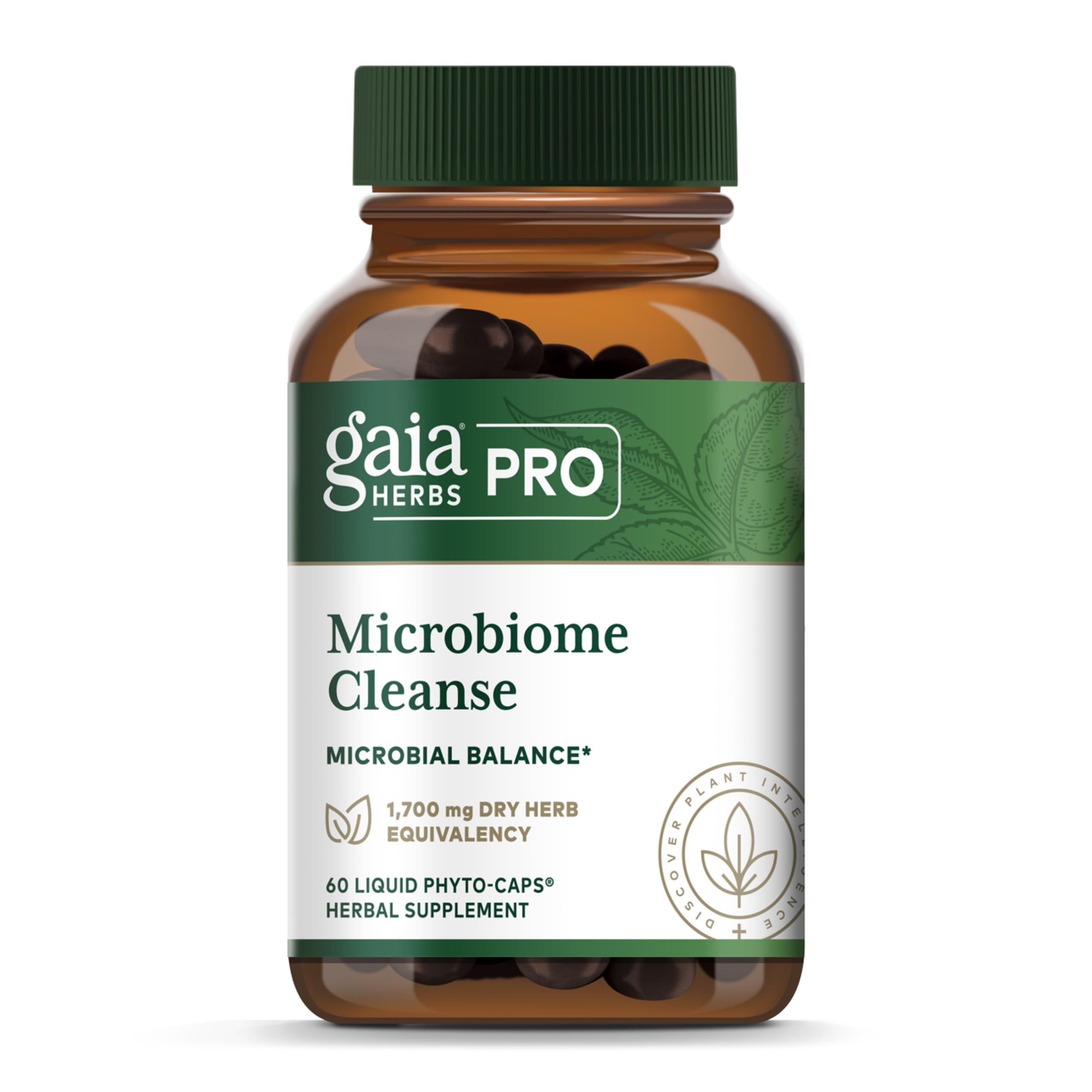 GAIA Herbs Pro microbiome cleanse bottle showing label for digestive support