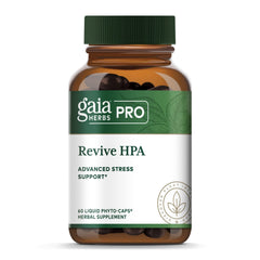 Gaia Herbs PRO Revive HPA bottle label highlighting adrenal health support and potency