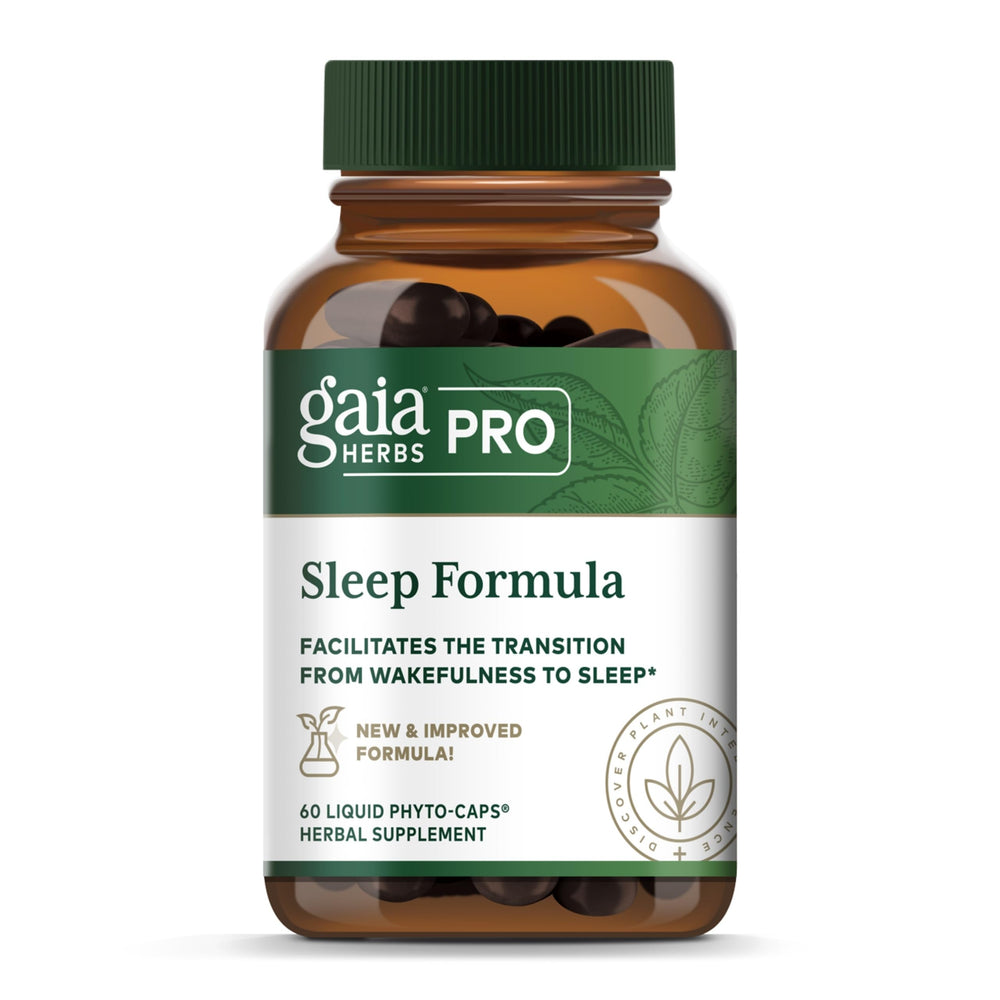 Gaia Herbs PRO Sleep Formula bottle front view highlighting restful nights.