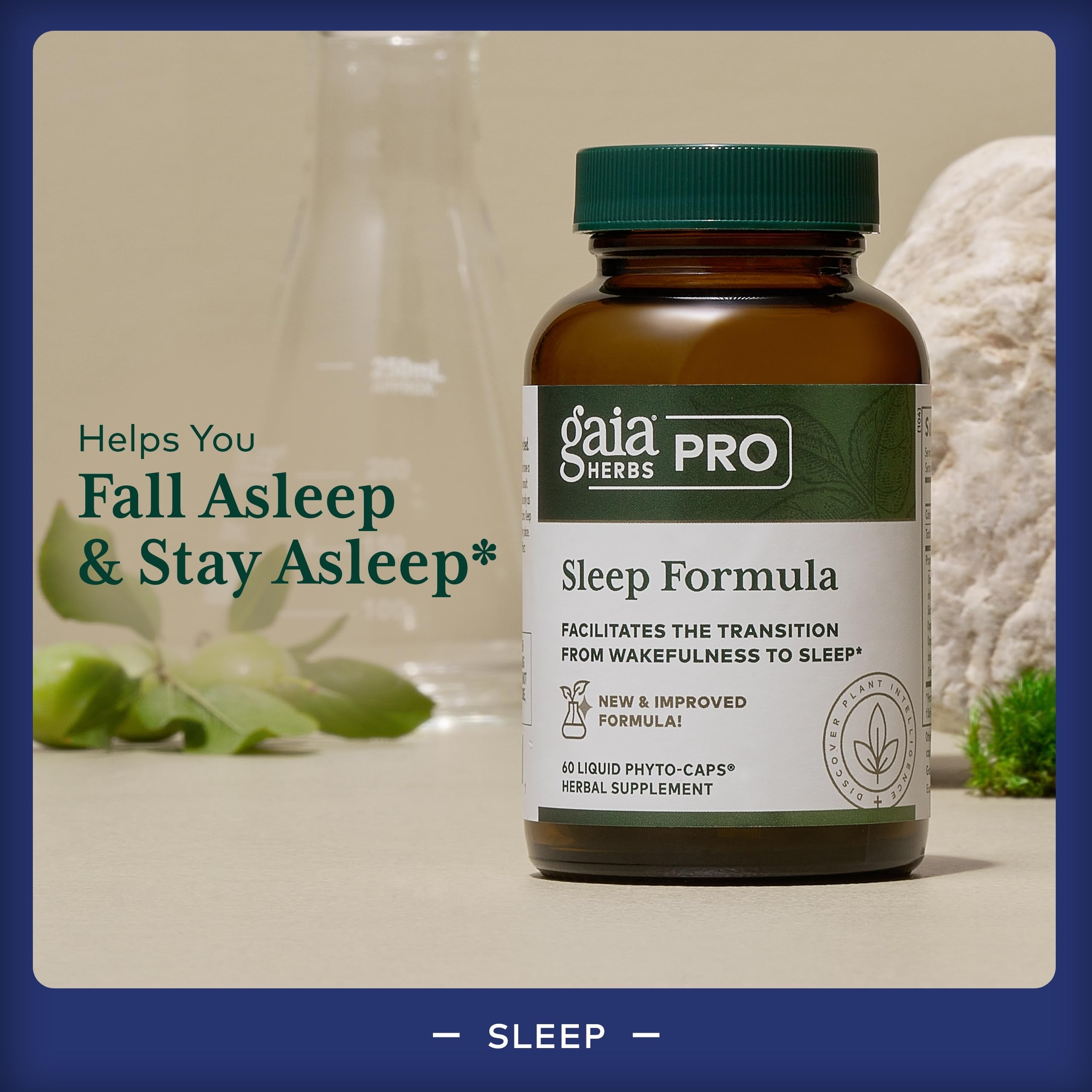Gaia Herbs PRO Sleep Formula label detail shows organic extracts and potency.
