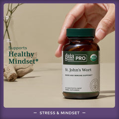 Gaia Herbs Pro St. John's Wort ingredients panel showing concentrated extract.