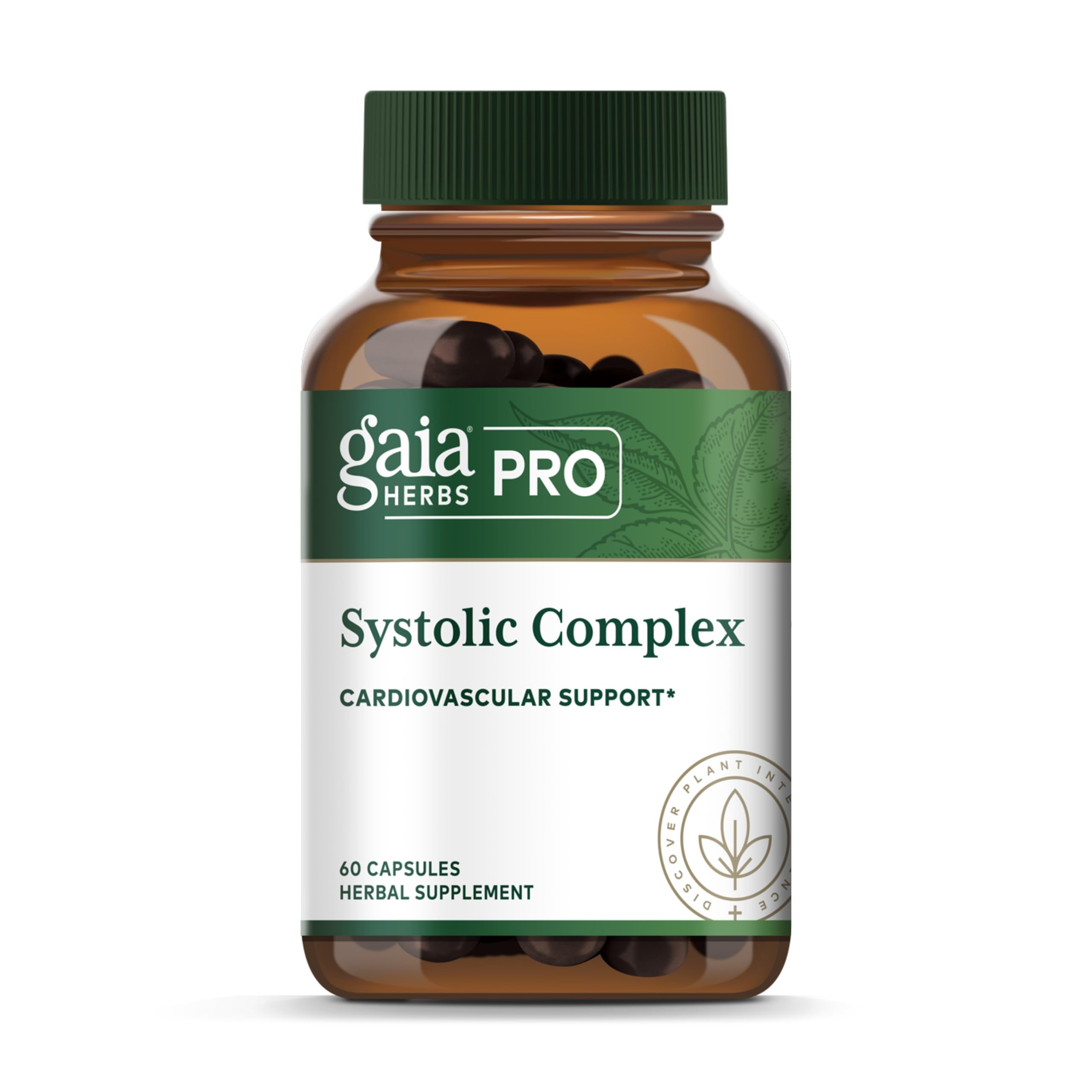 Gaia Herbs PRO Systolic Complex bottle front, highlighting its cardiovascular support formula.