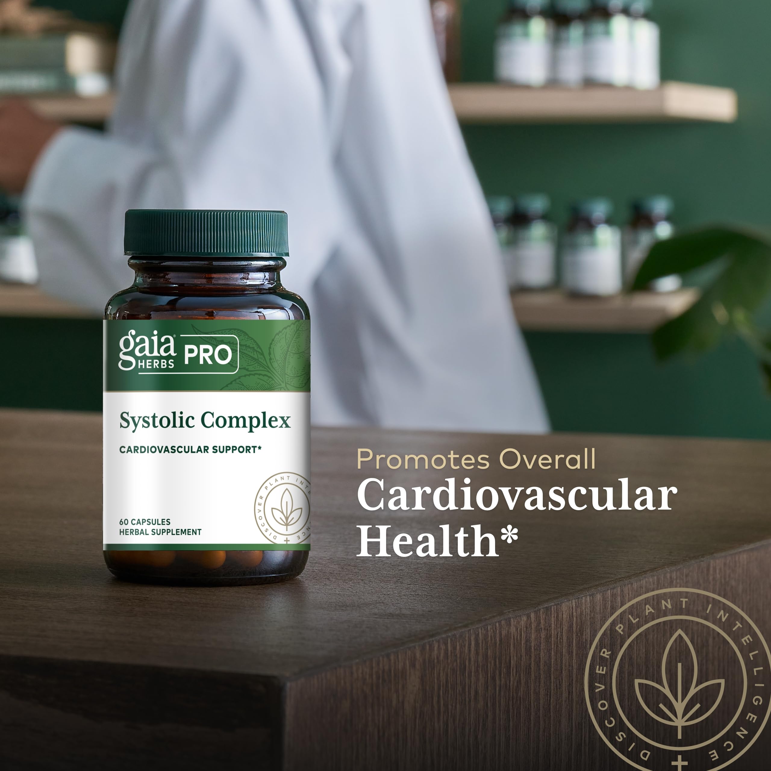 Gaia Herbs PRO Systolic Complex olive leaf closeup emphasizing natural plant power for circulation.