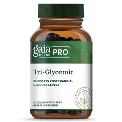 Gaia Herbs PRO Tri-Glycemic bottle label highlighting metabolism support benefits.