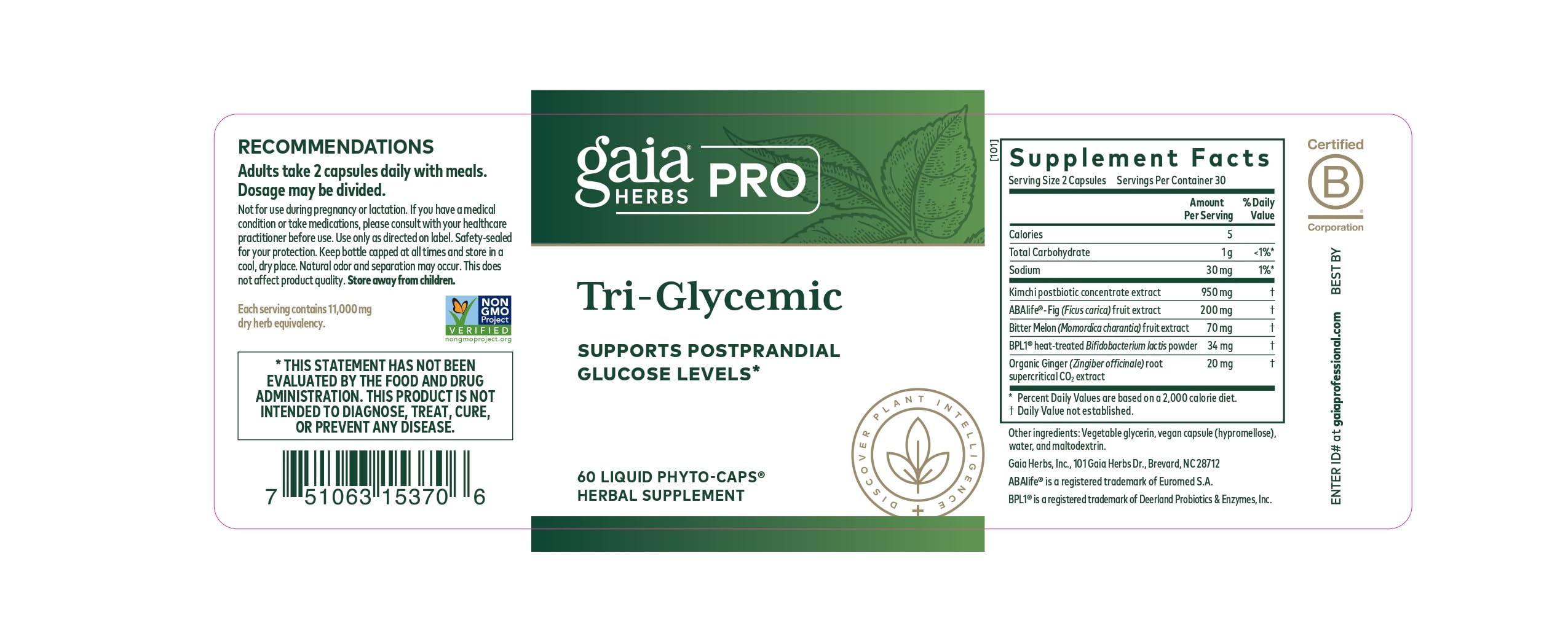 Gaia Herbs PRO Tri-Glycemic packaging to convey trusted metabolic wellness support.