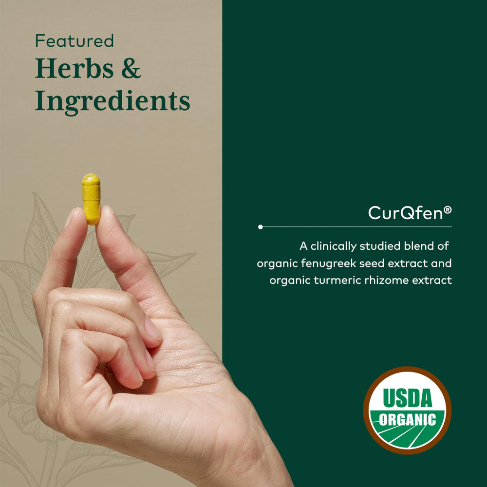 Gaia Herbs PRO Turmeric Fenugreek Complex bottle on packaging display for organic wellness