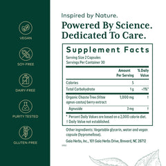 Vitex Pro capsules close-up showing 500 mg chaste tree berry per serving