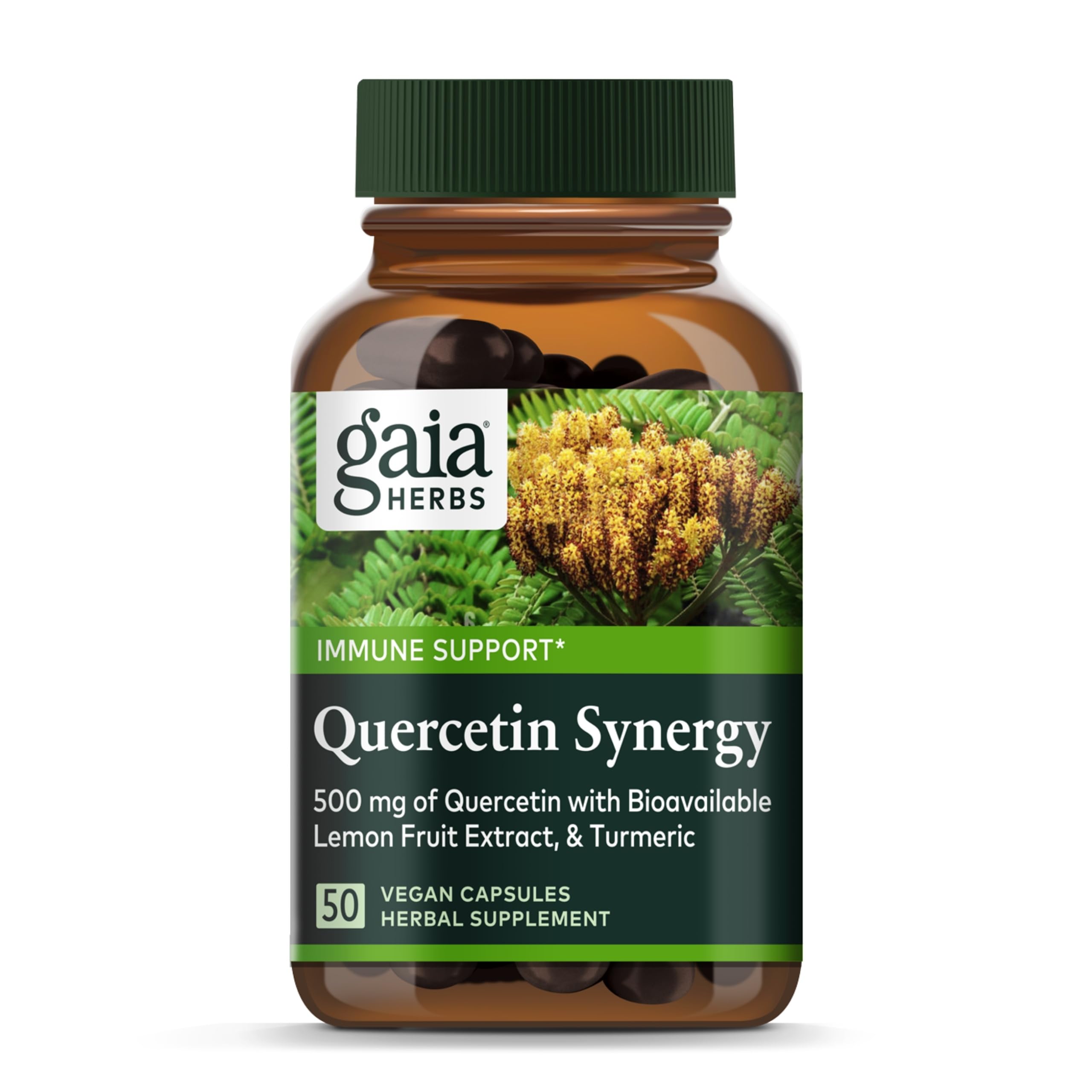 Gaia Herbs Quercetin Synergy bottle for daily immune support.