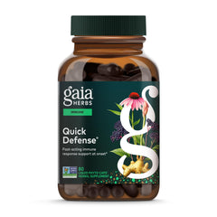 Gaia Herbs Quick Defense bottle front shows fast-acting immune support in a vegan capsule