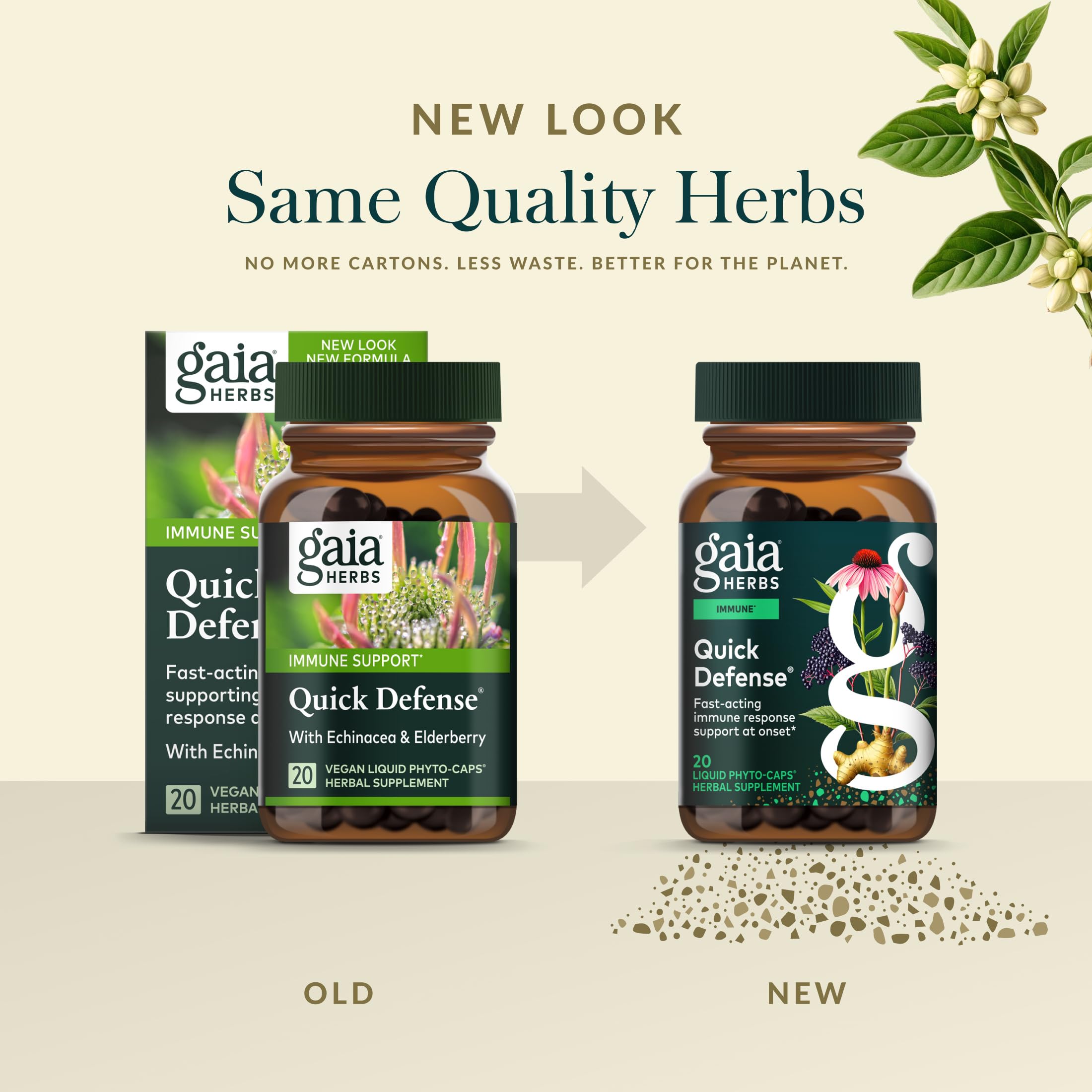Gaia Herbs Quick Defense elderberry close-up signals organic, hand-harvested berries