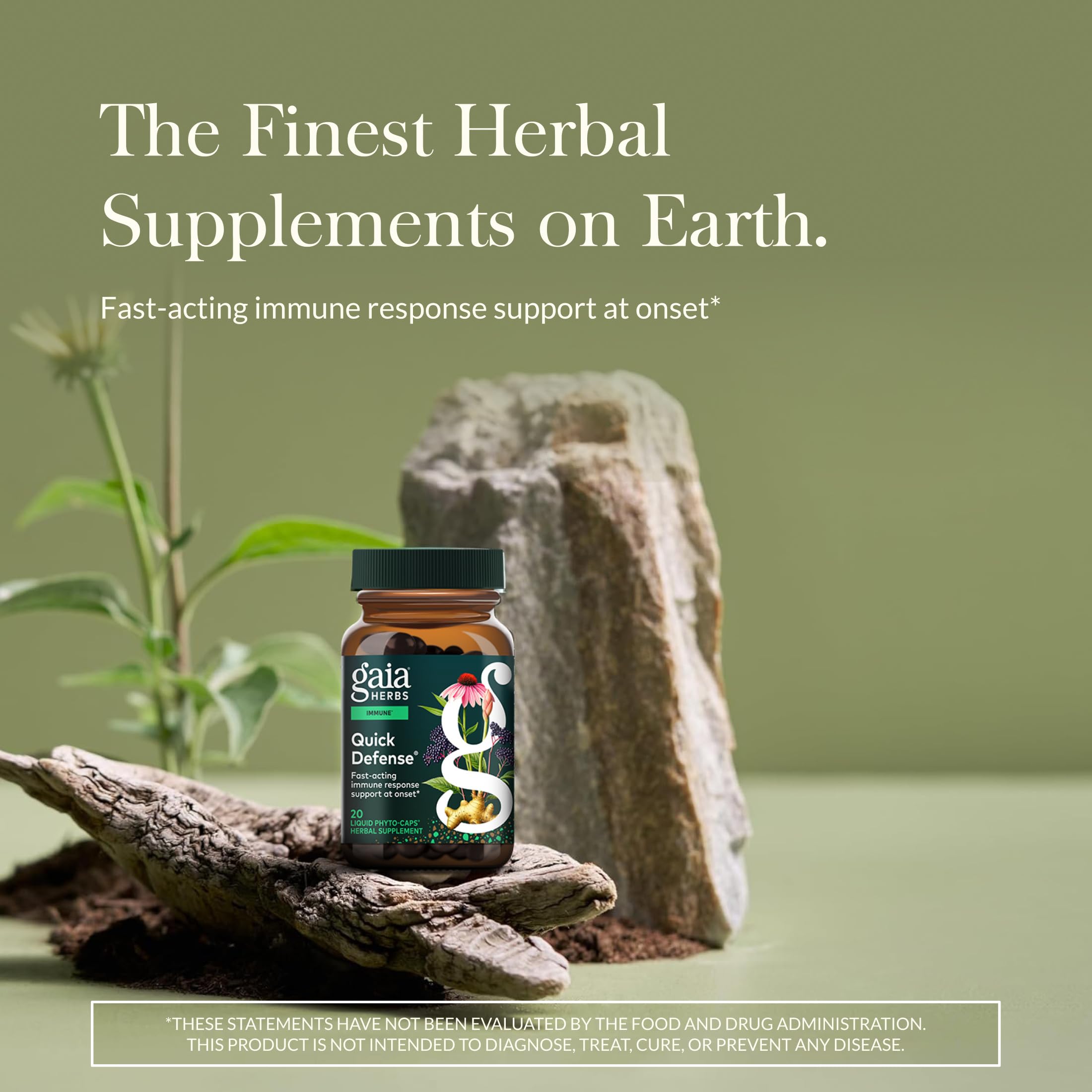 Gaia Herbs Quick Defense label emphasizing premium ingredients and quality