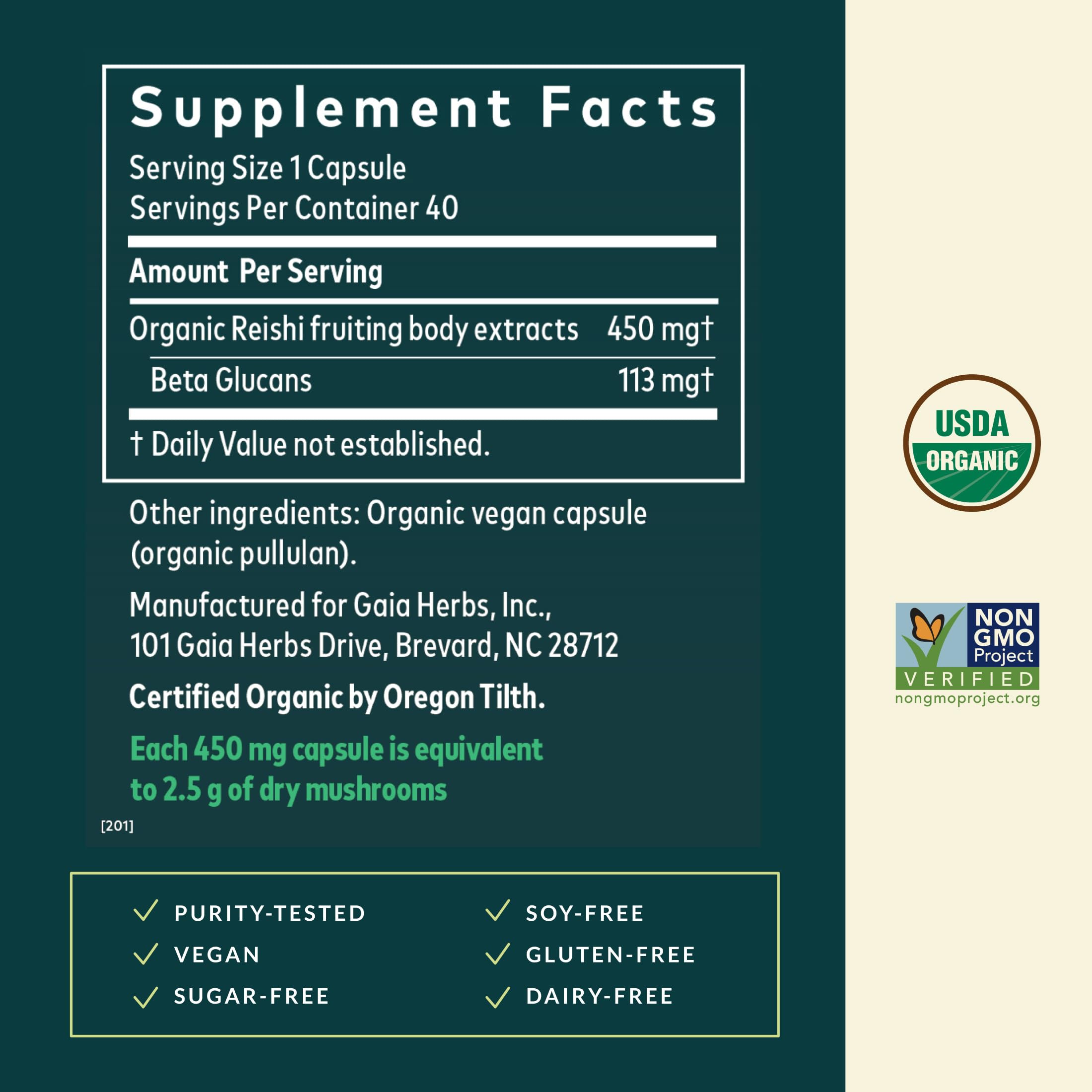 Gaia Herbs Reishi capsules ready for daily adaptogen use.