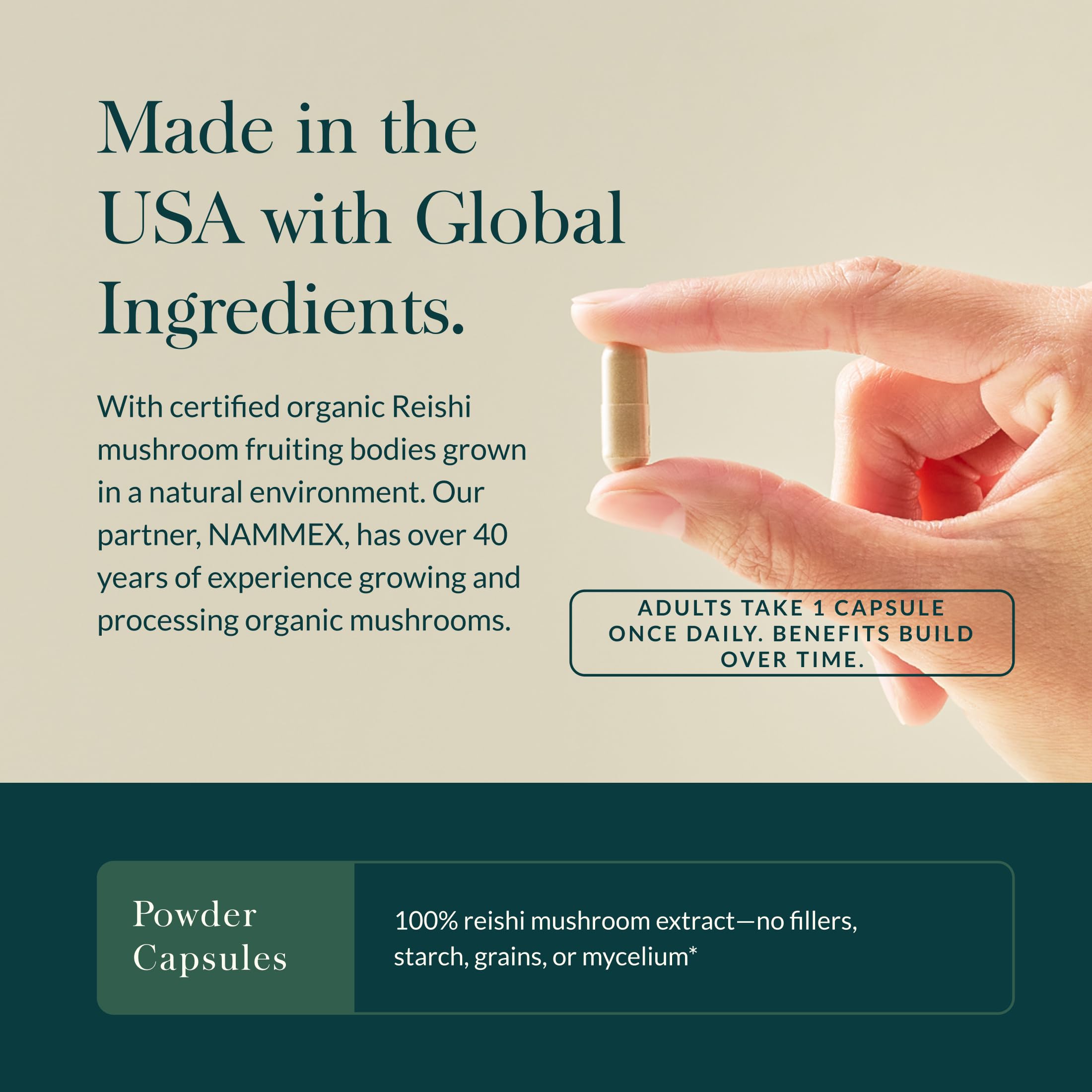Gaia Herbs Reishi phyto-capsules close-up, vegan formula.