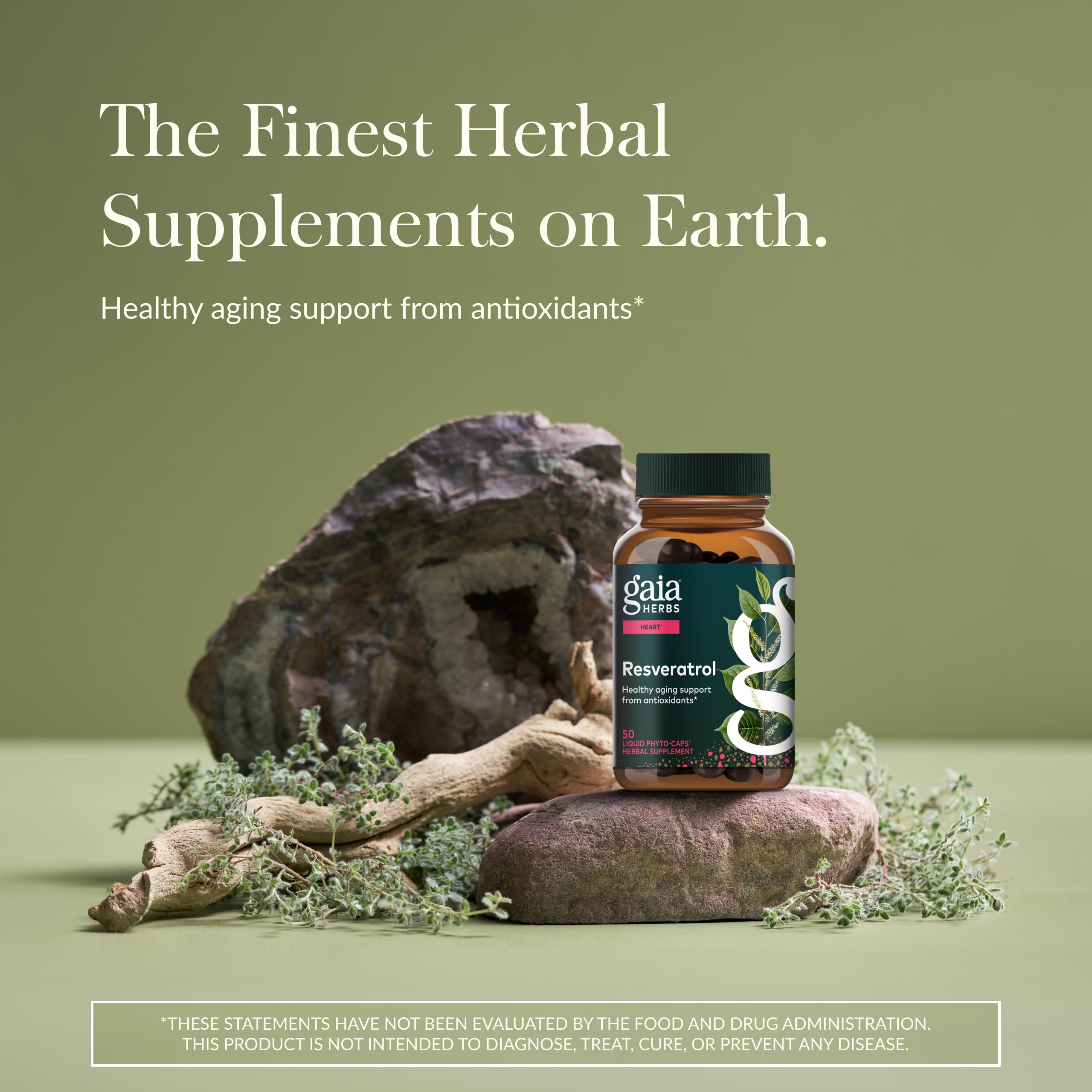 Gaia Herbs Resveratrol bottle pour, ideal for daily wellness routine