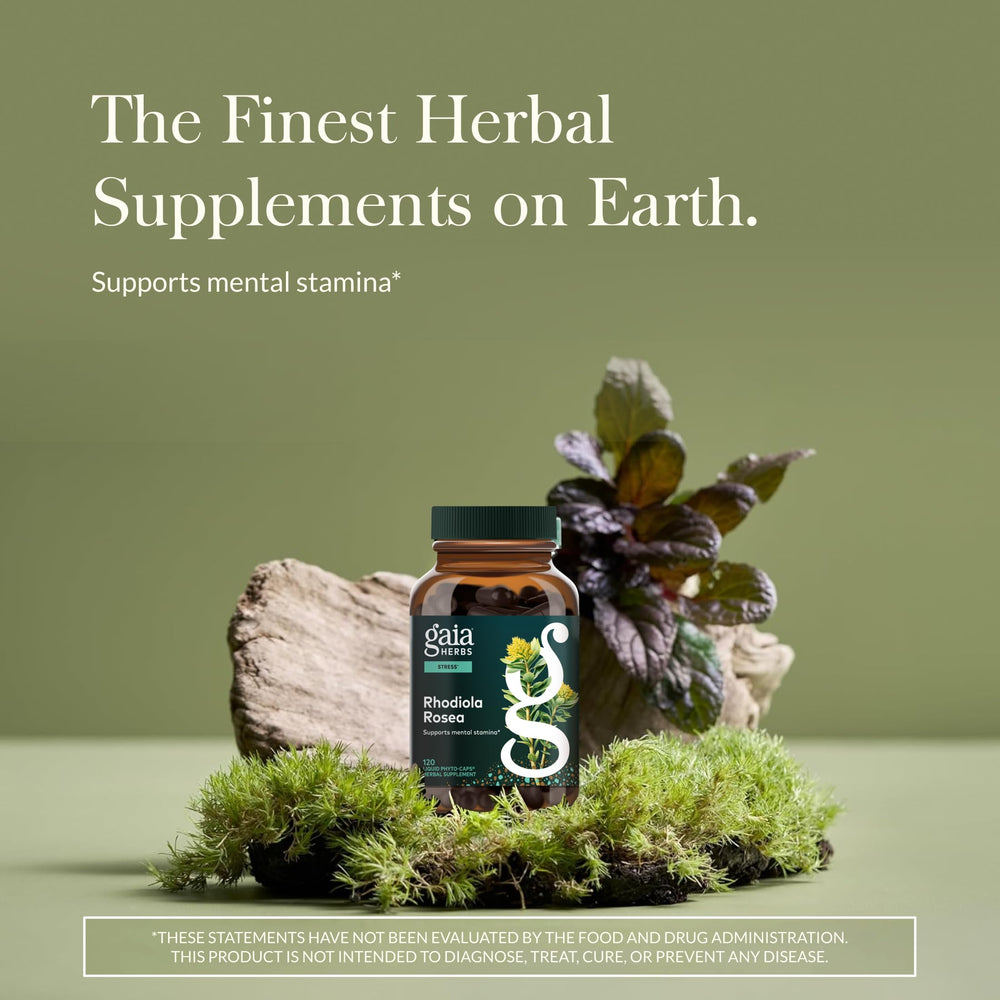 Gaia Herbs Rhodiola capsules designed for daily resilience.