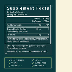Gaia Herbs Rhodiola Rosea dosage spoon indicating easy daily use.