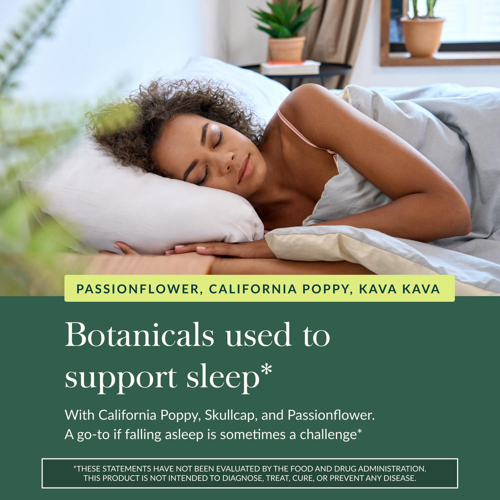 Skullcap component in Gaia Herbs Sound Sleep aids a calm transition to sleep.