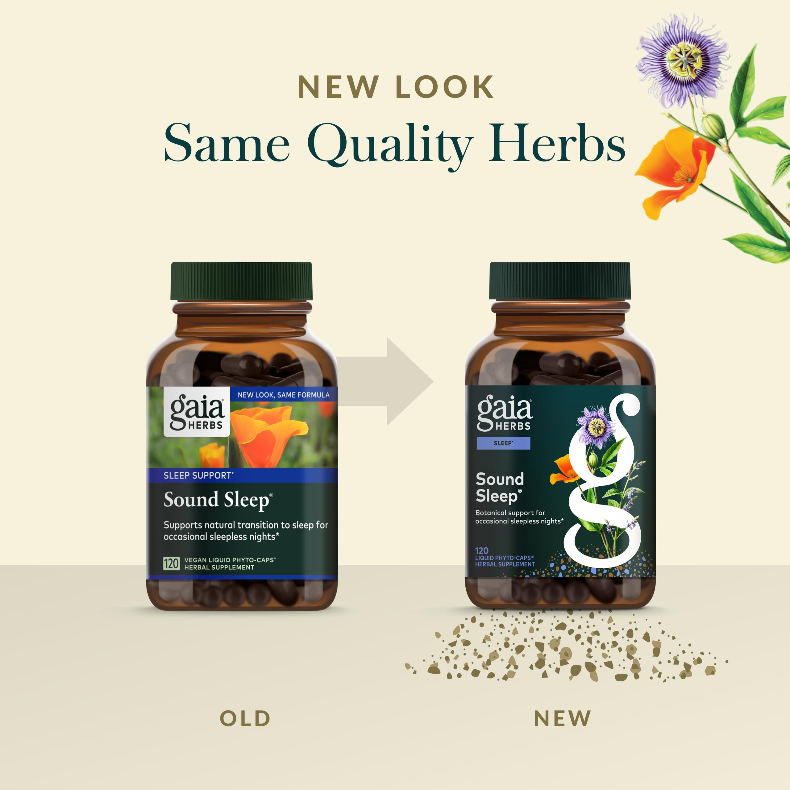 Gaia Herbs Sound Sleep packaging emphasizes sustainable sourcing and purity.