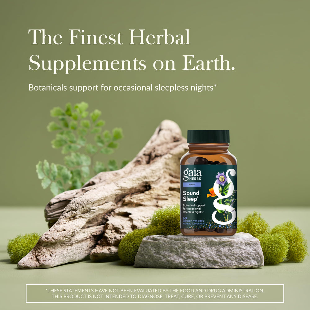 Gaia Herbs Sound Sleep capsules pour ready for soothing evening routines.