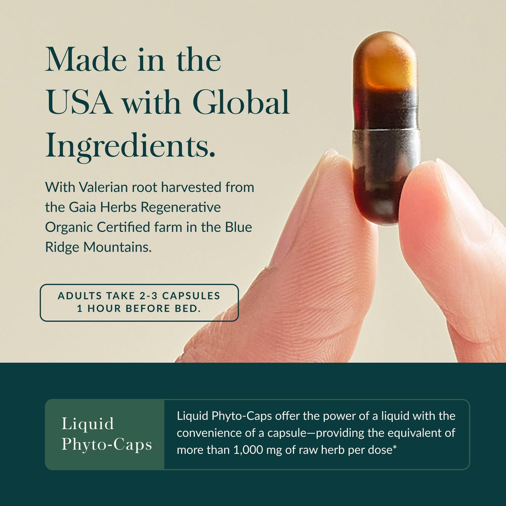 Gaia Herbs Sound Sleep label detail highlights gluten-free and dairy-free features.