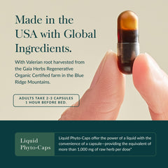 Gaia Herbs Sound Sleep label detail highlights gluten-free and dairy-free features.