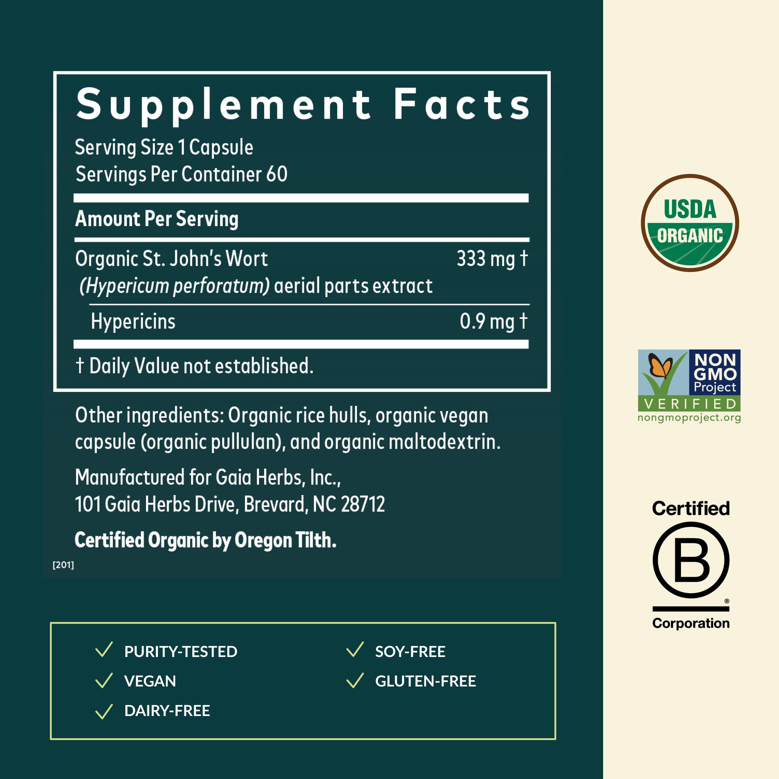 Close-up of Gaia Herbs St. John's Wort capsules highlighting daily balance.