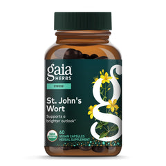 Gaia Herbs St. John's Wort bottle for stress support during busy days.