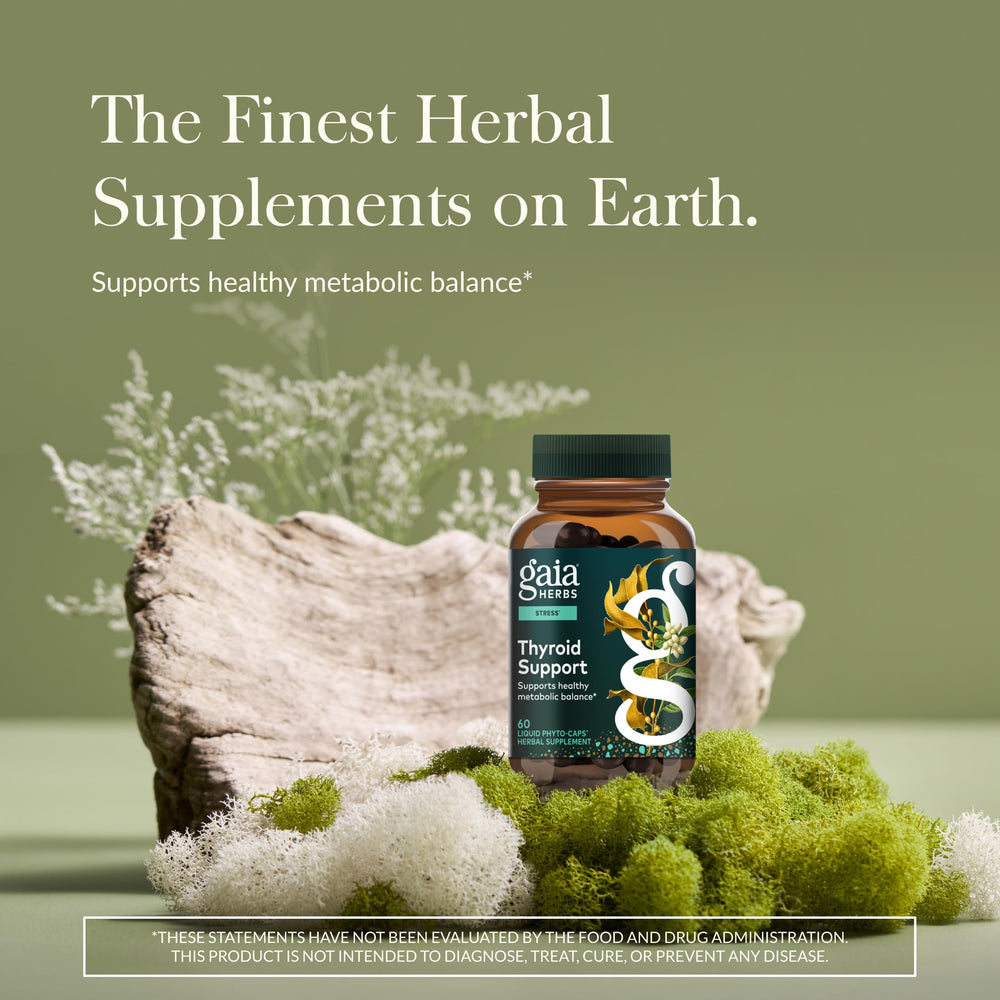 Gaia Herbs Thyroid Support ashwagandha detail highlighting adaptogenic balance