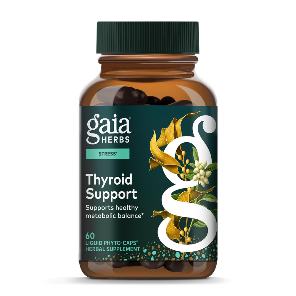 Gaia Herbs Thyroid Support bottle front showing plant-based wellness option