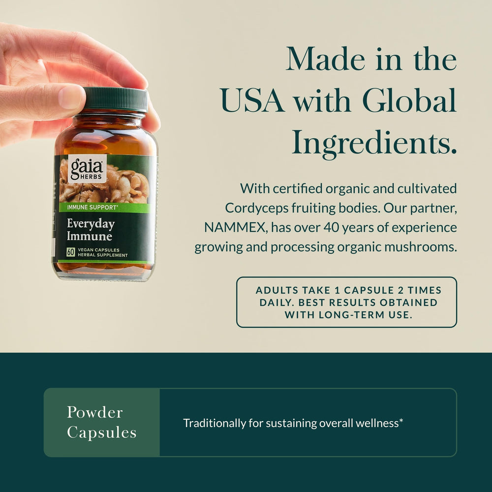 Earthy turmeric root paired with Gaia Herbs blend for warmth in daily routine.