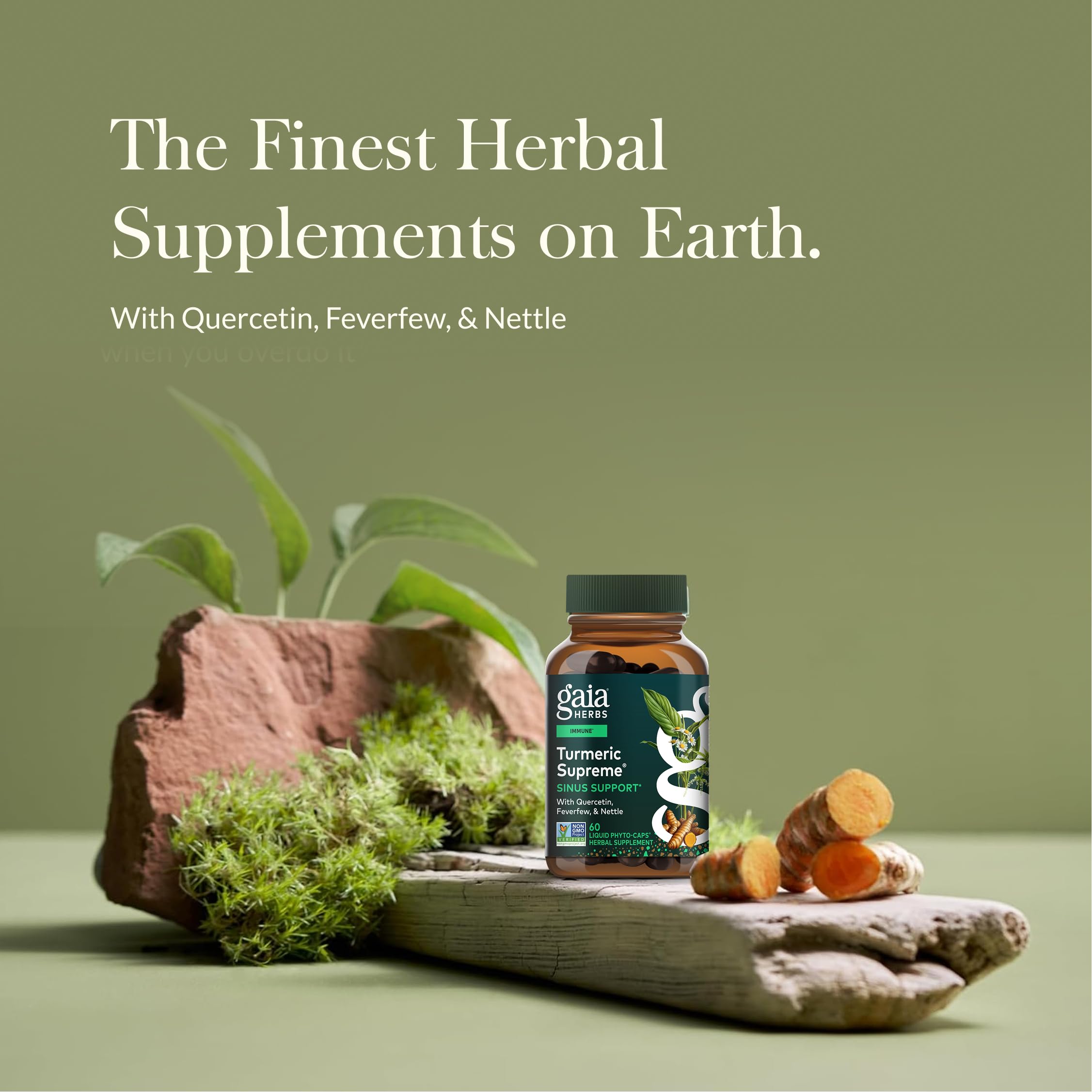 Gaia Herbs Turmeric Supreme Sinus Support closeup highlights curcuminoids