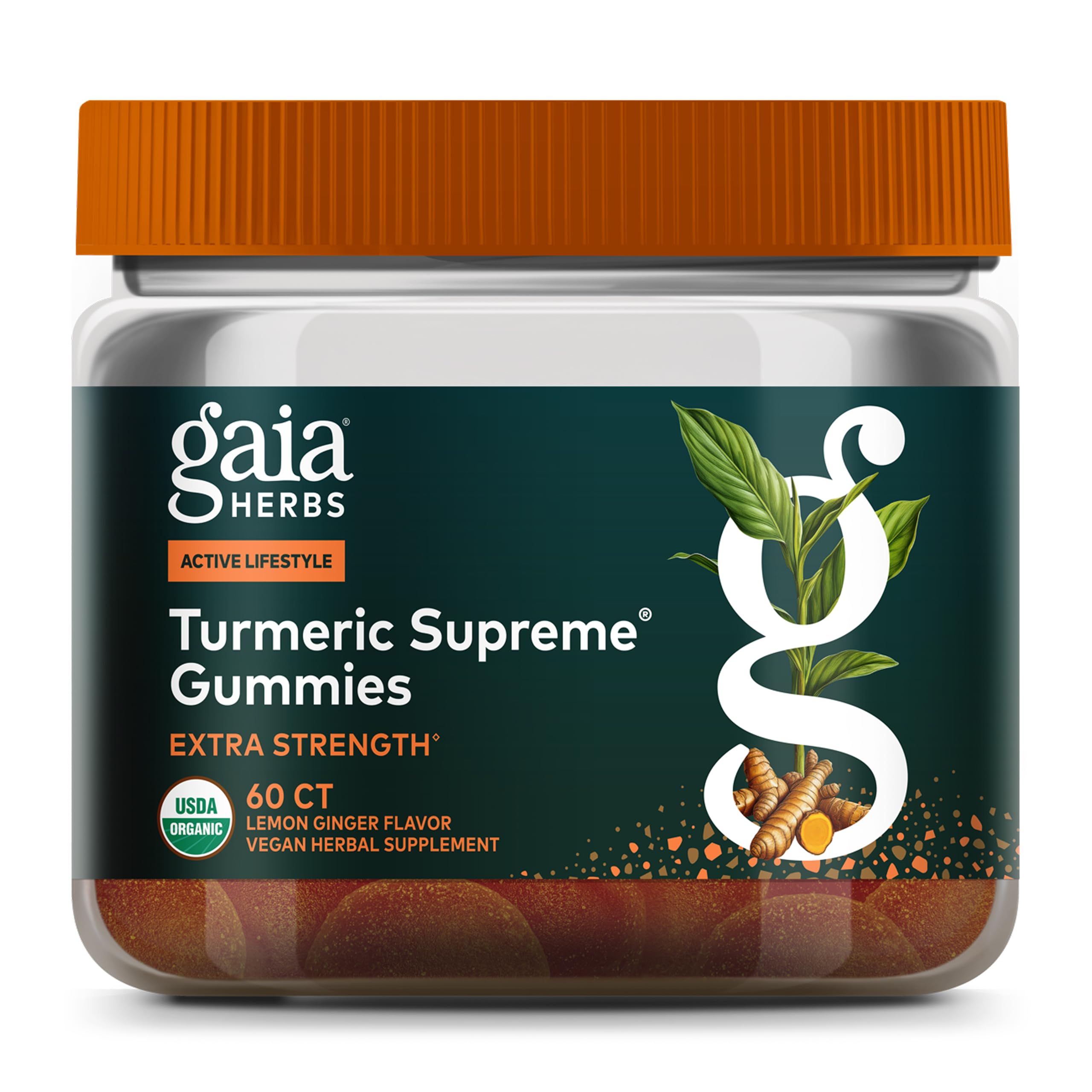Gaia Herbs Turmeric Supreme Gummies bottle front for daily inflammatory support.