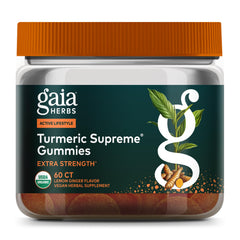 Gaia Herbs Turmeric Supreme Gummies bottle front for daily inflammatory support.