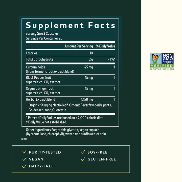 Gaia Herbs bottle label detail highlighting ingredients and formulation transparency