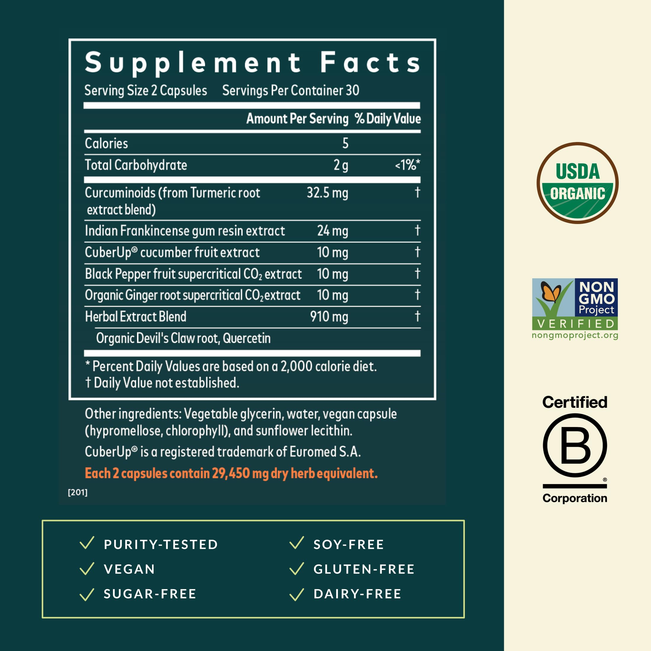 Gaia Herbs Turmeric Supreme Joint Health capsules closeup with turmeric blend