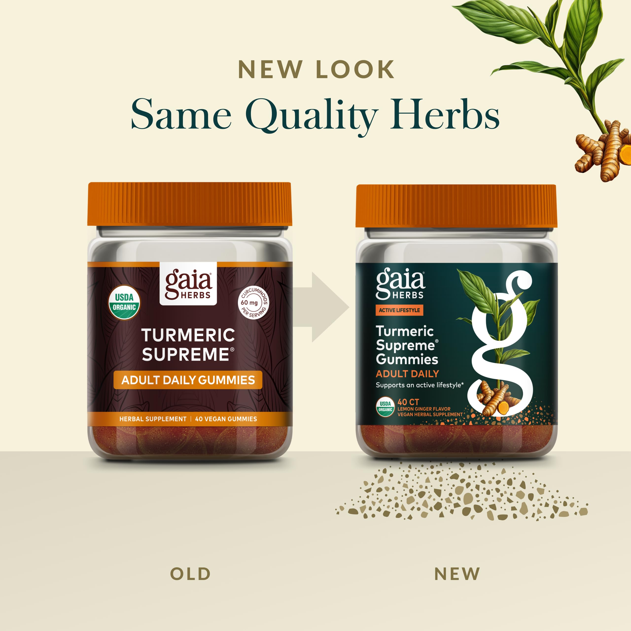 Gaia Herbs Turmeric Supreme organic badge signals organic quality.