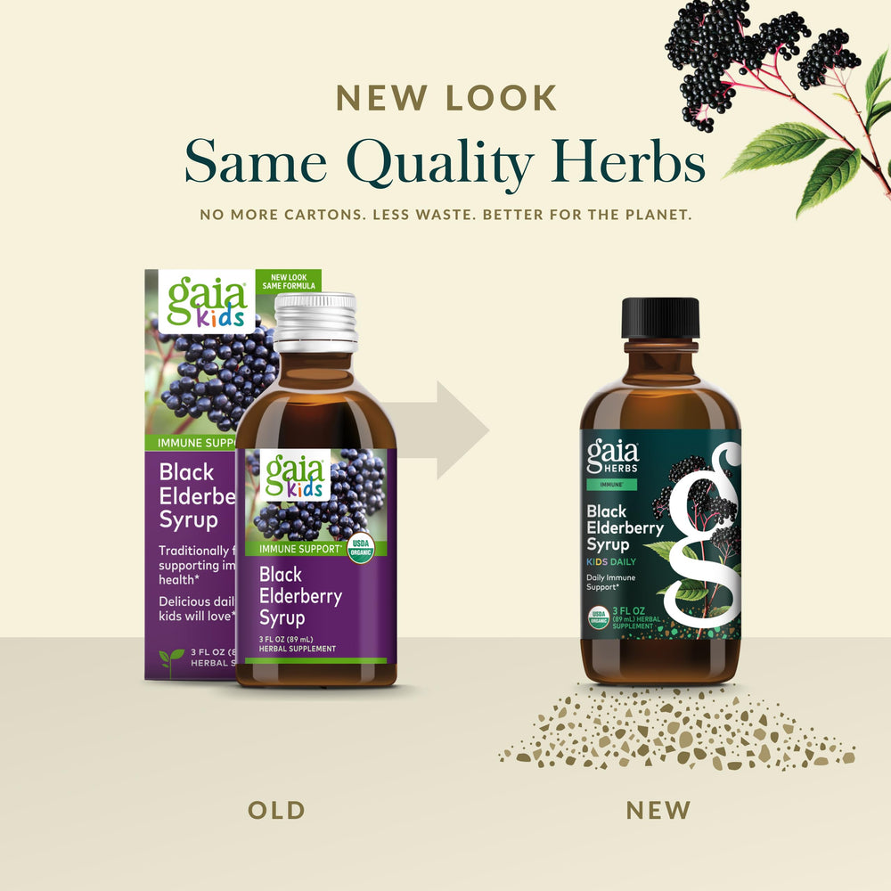 USDA Organic seal on GaiaKids elderberry syrup bottle.