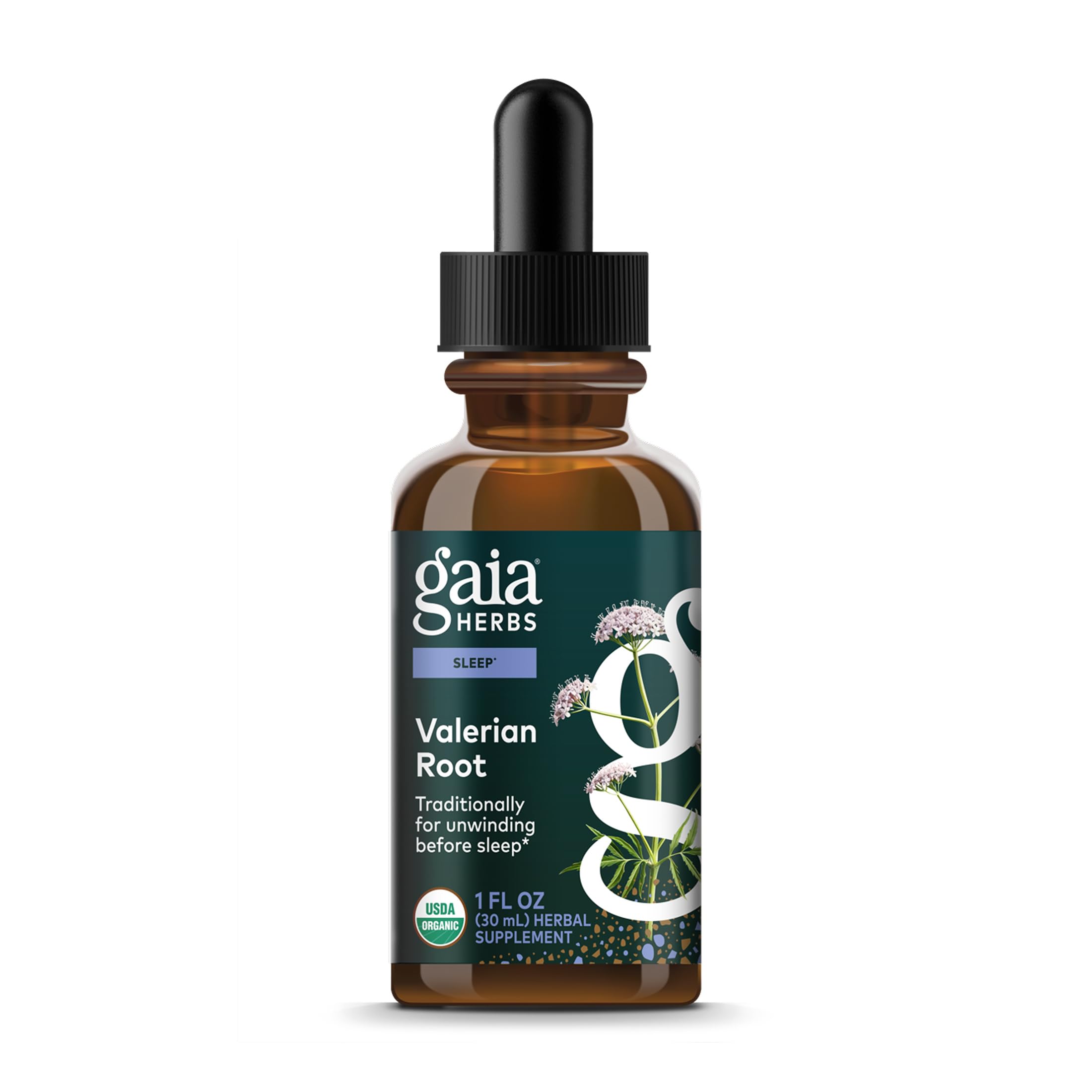Gaia Herbs Valerian Root bottle for calming evenings and gentle relaxation.
