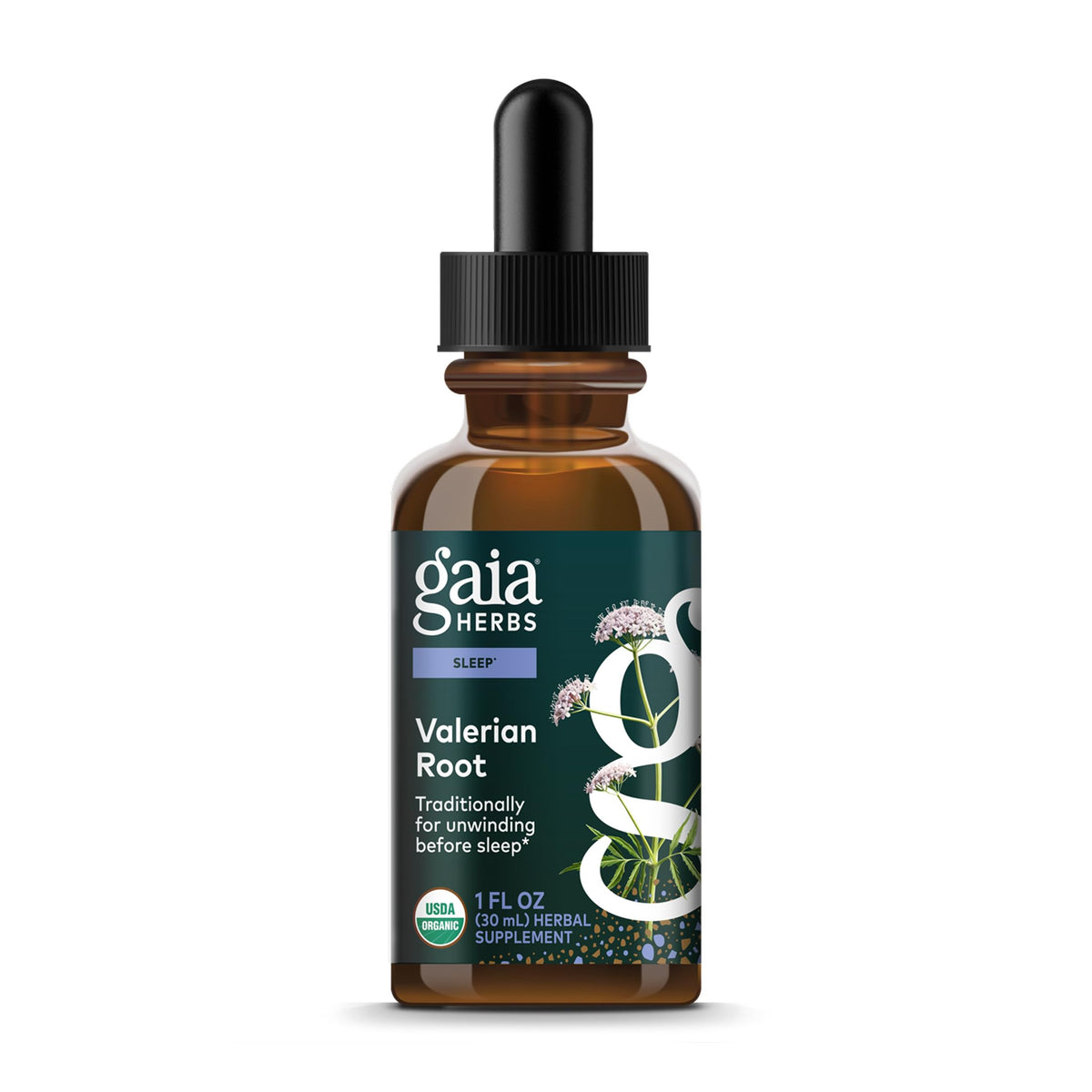 Gaia Herbs Valerian Root bottle for calming evenings and gentle relaxation.