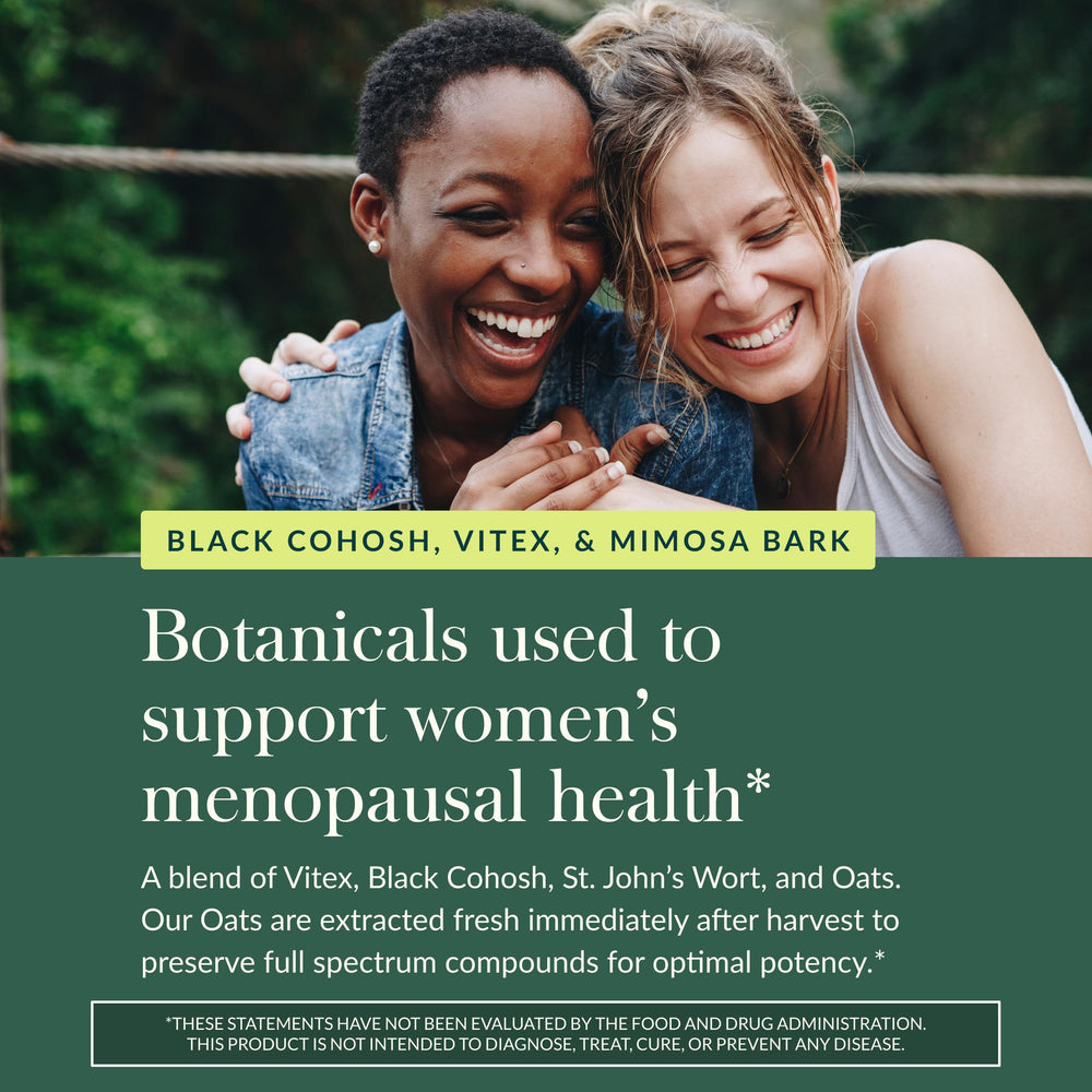 Vitex, Black Cohosh, St. John's Wort, and oats in Gaia Herbs blend for balance support