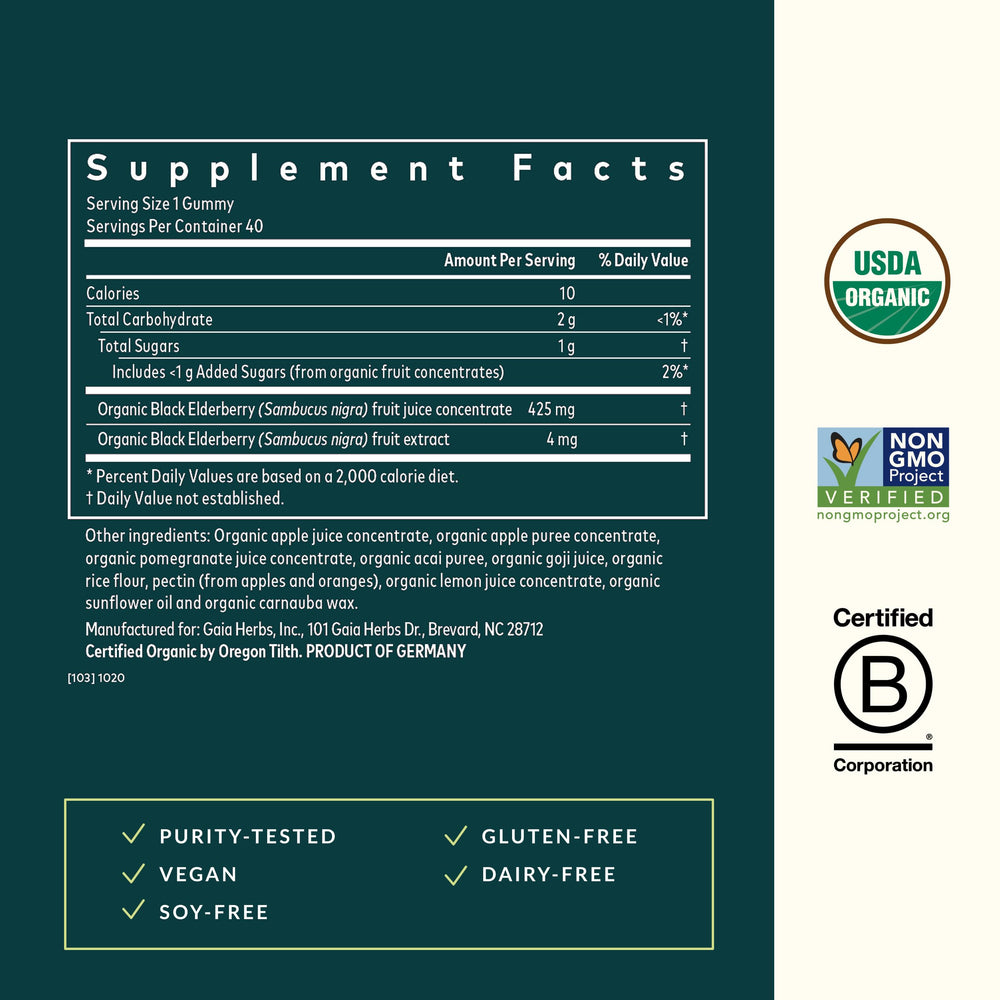 GaiaKids elderberry gummy texture close-up reveals soft chewability for kids