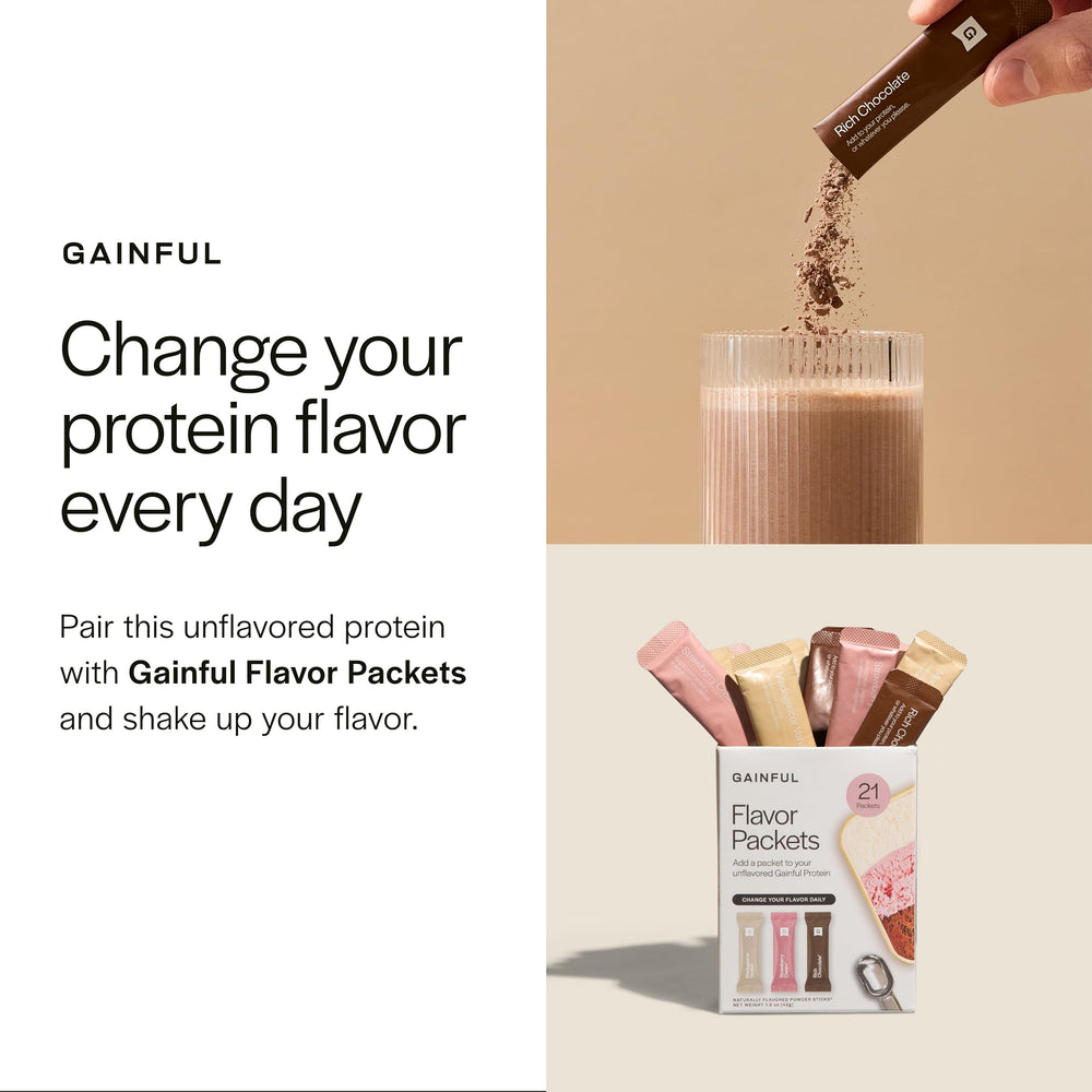 Gainful Lean scoop beside jar demonstrates easy shake preparation.