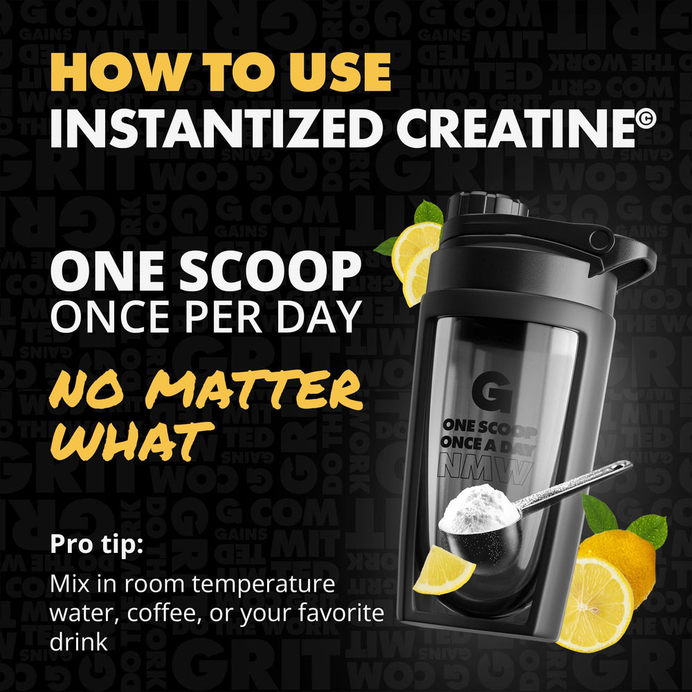 Gains in Bulk lemon flavor powder with scoop suggests flavorful pre-workout ritual
